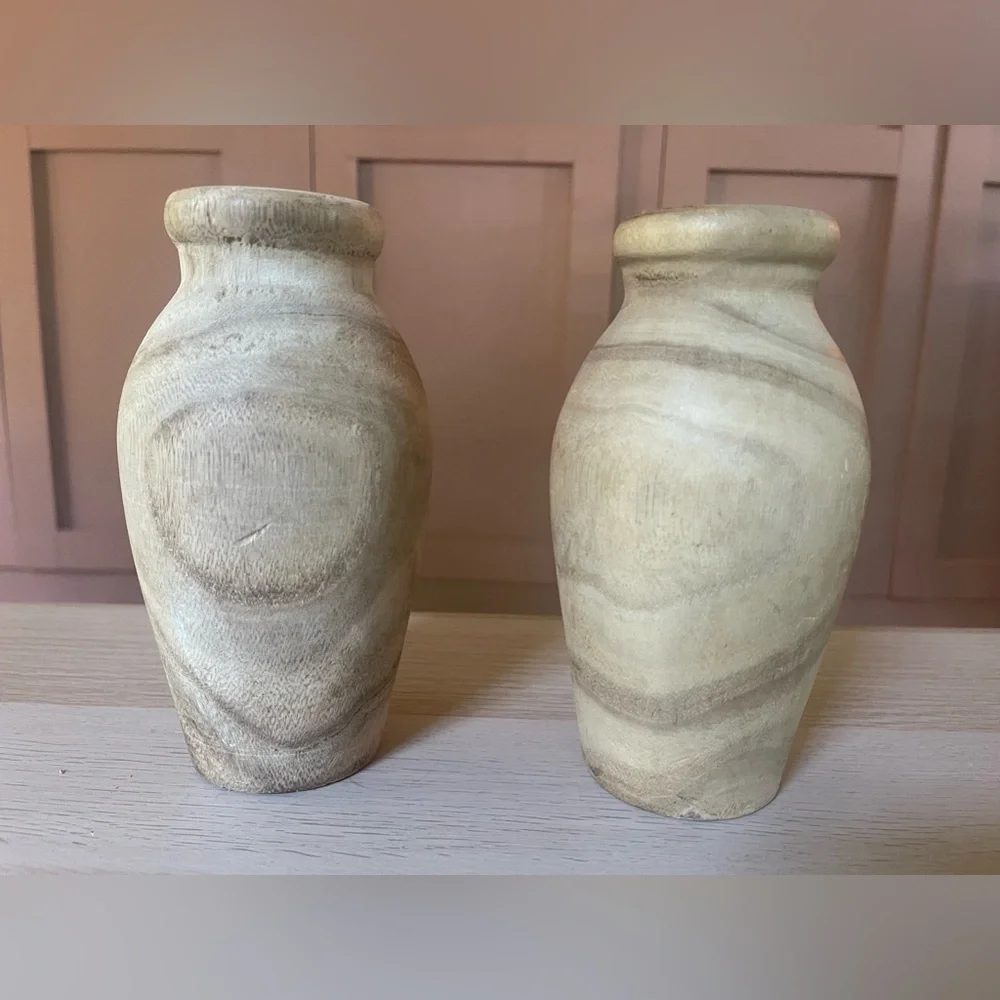 MUD PIE Paulownia Wooden Vases | LOT OF 2 | For Dried Flowers